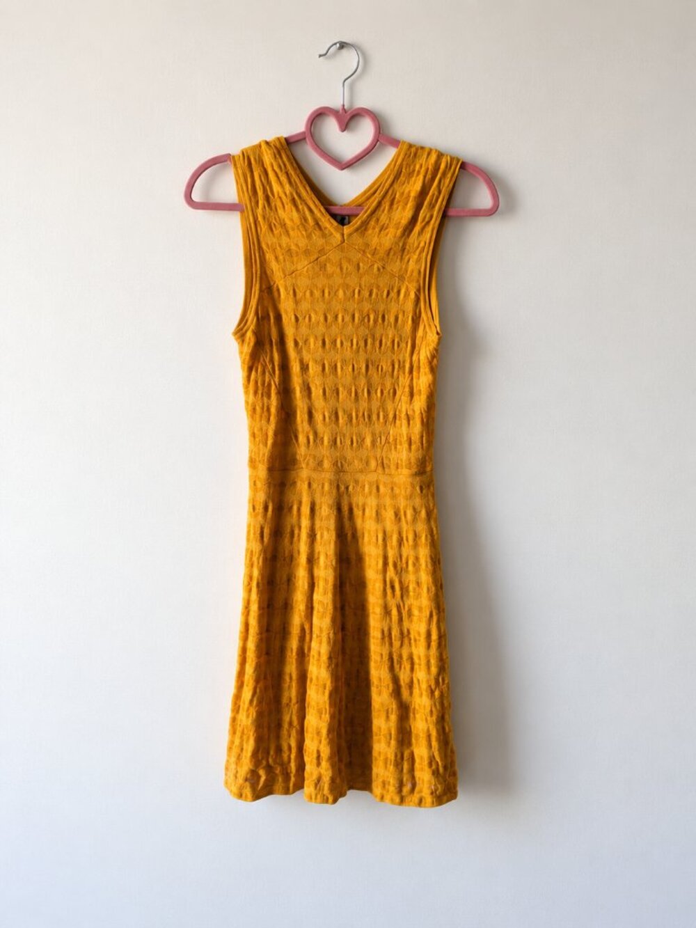 M Missoni sleveless midi dress. Texture knit dress in mustard yellow